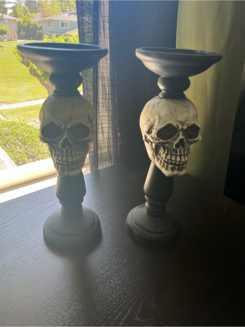 Skull Candle Holder Pair by